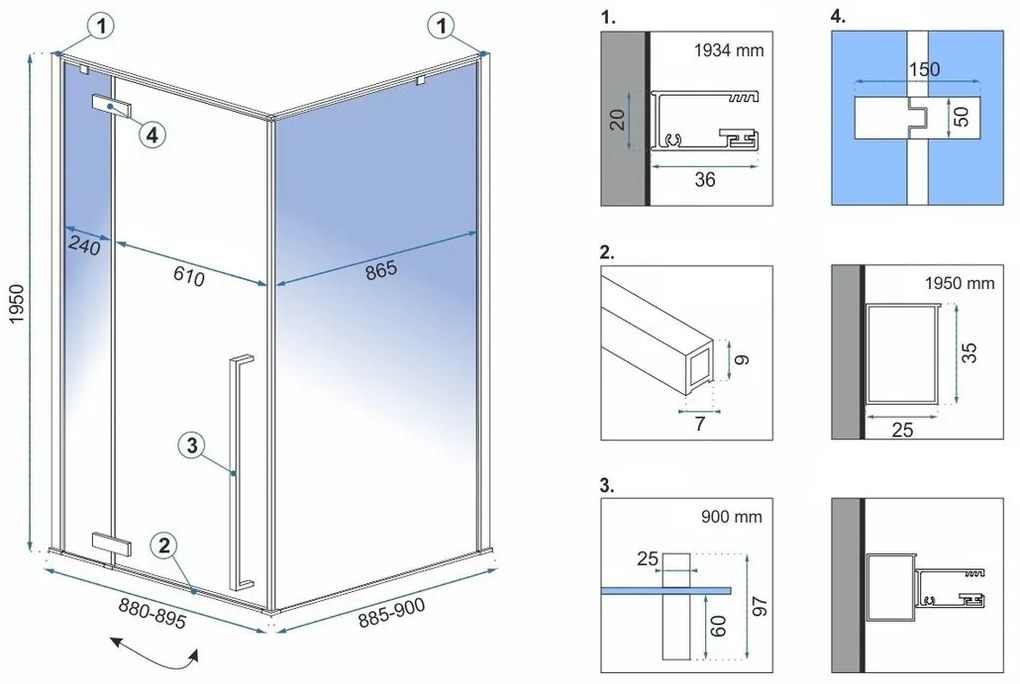 Cabina de dus patrata Rea Fargo cu usa batanta 90x90 negru mat