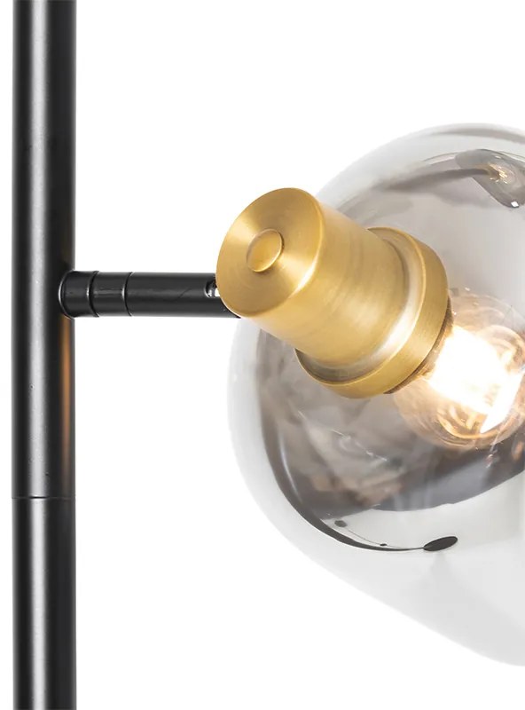 Lampa de podea neagră cu auriu cu sticlă fumurie cu 2 lumini - Zuzanna