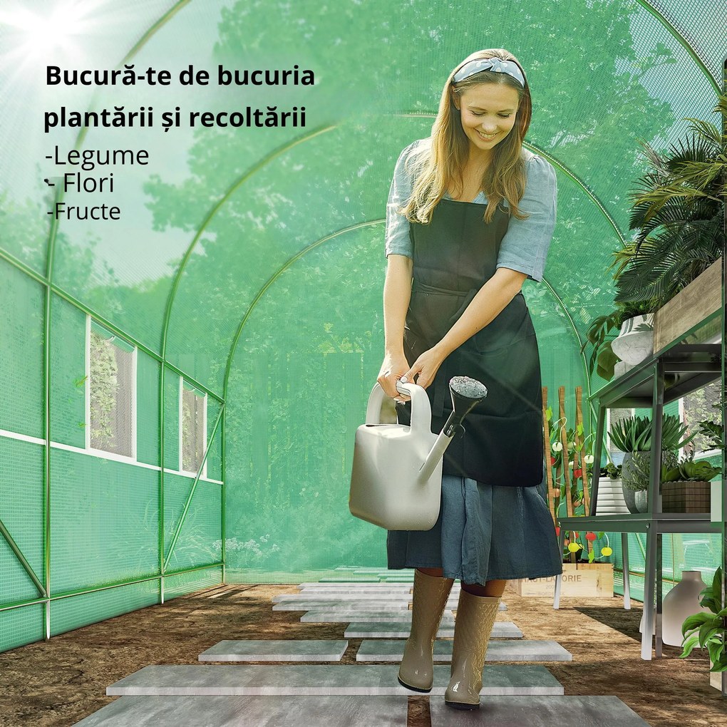 Outsunny Seră de Grădină cu Ferestre, Ușă și Acoperiș Rotunjit din PE și Fier, 3.5x2x2 m, Verde | Aosom Romania