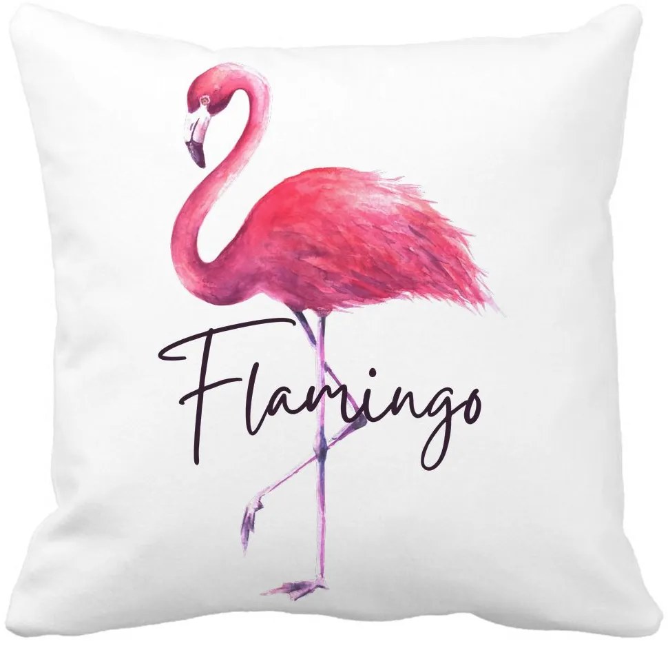 Perna Decorativa Patrata Flamingo, 40x40 cm, Alba, Mata, Husa Detasabila, Burduf