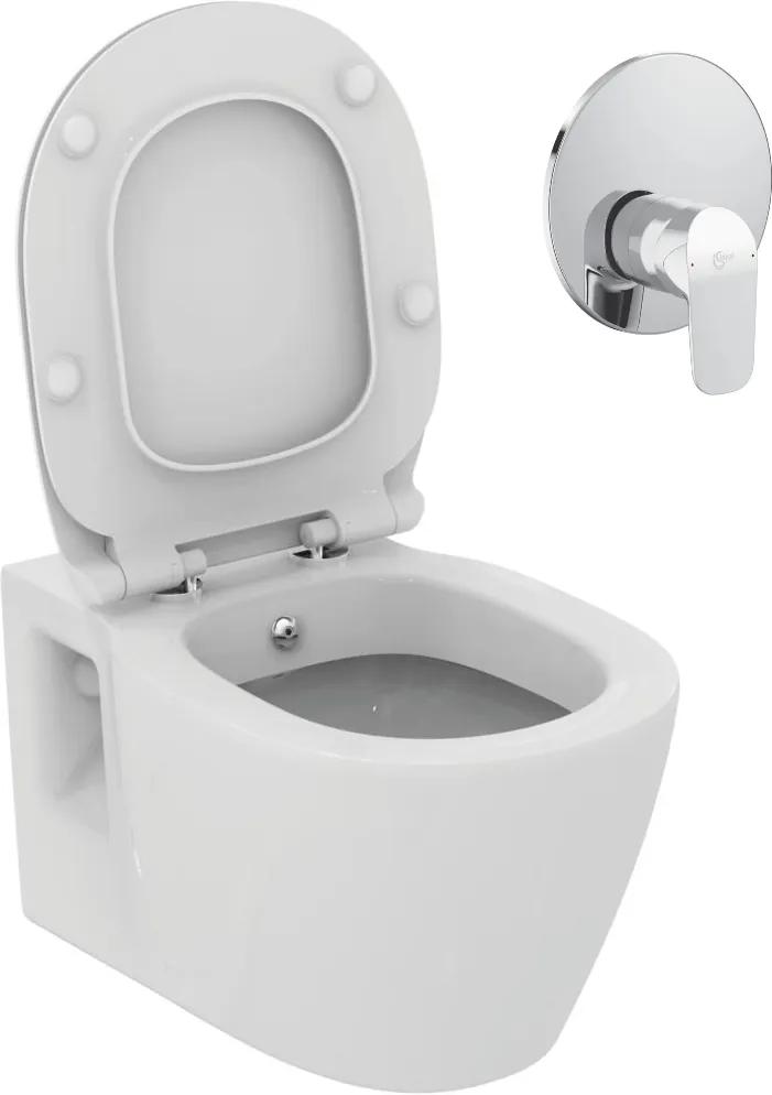 Set vas WC suspendat Ideal Standard Connect cu functie de bideu si actionare cu montaj incastrat Ceraflex