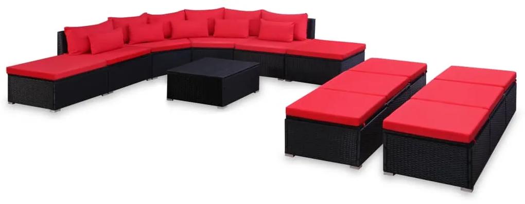 44203 vidaXL Set mobilier de grădină cu perne, 9 piese, roșu, poliratan