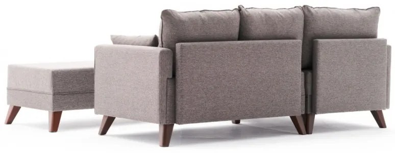 Coltar Modular pe Stanga cu Taburet, Cadru Lemn de Brad, Bella Mini, Gri