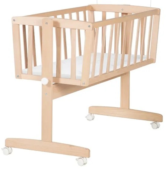 Pătuț leagăn în culoare naturală din lemn de fag cu roți/cu baldachin 40x90 cm Adam and Owl – Roba