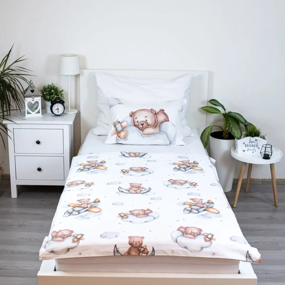 Lenjerie de pat pentru copii din bumbac pentru pătuț 100x135 cm Medvídek "Plane" – Jerry Fabrics