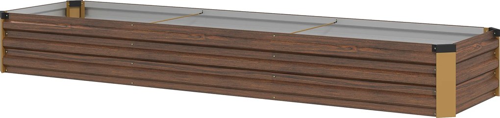 Outsunny Pat de Grădină Ridicat 405L, Jardiniere de Exterior din Oțel Galvanizat cu Bază Deschisă, pentru Plante, Flori și Legume, 240x60x30 cm, Imitație Lemn Închis | Aosom Romania
