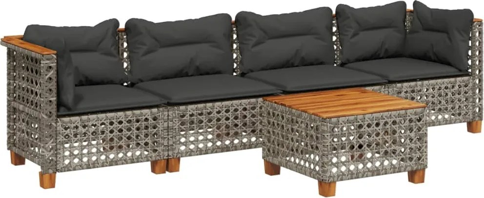 vidaXL Set canapea de grădină cu perne, 5 piese, gri, poliratan