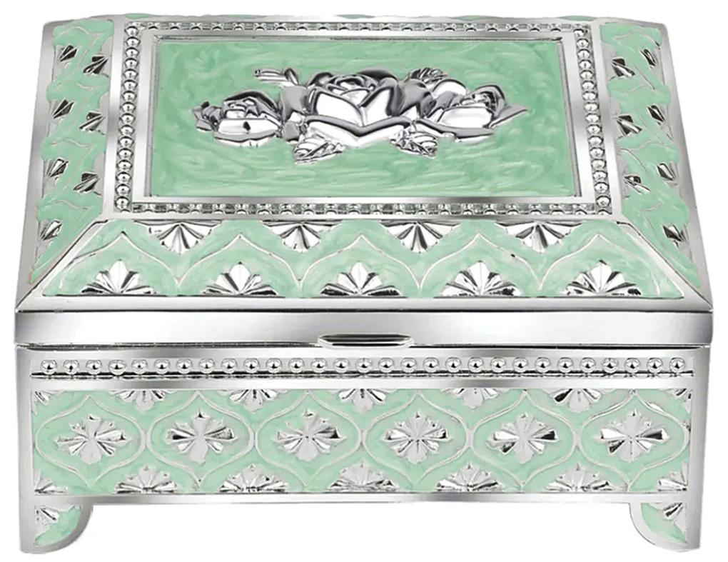 Caseta bijuterii argintata Pearl 12x10x6cm, Verde
