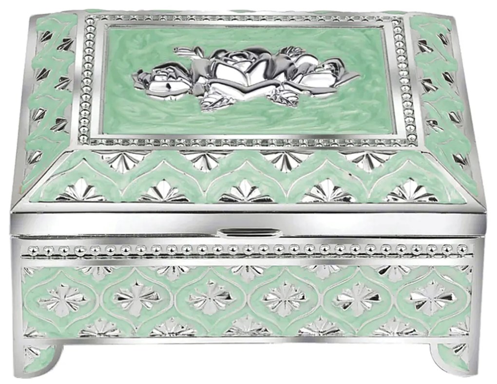 Caseta bijuterii argintata SARAH, Sidef verde, 12x10x6cm