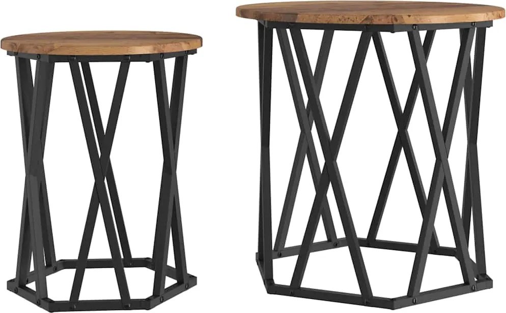 vidaXL Masă de cafea 2 pcs Lemn Vechi Lemn ingineresc și oțel