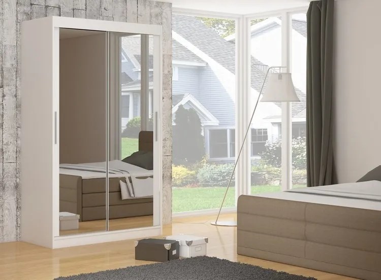 Dulap cu usi glisante si oglinda 180x215 cm, Ettore, ADRK Furniture (Culoare: Negru)