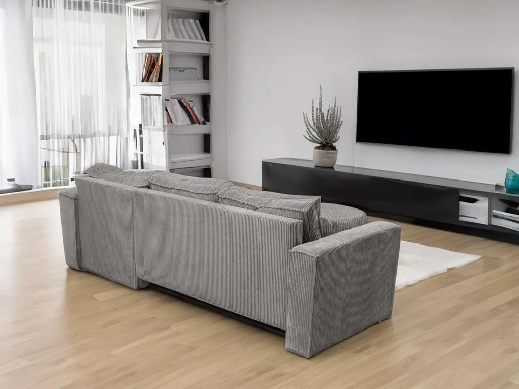 Canapea colt extensibila SMART COSARO gri deschis, cu colt bilateral + 2 perne CADOU