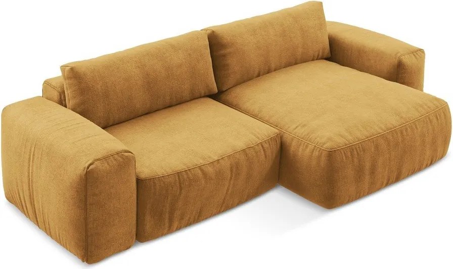 Colțar galben muștar extensibil cu tapițerie din chenille (cu colț pe partea dreaptă/cu șezlong) Kuki – Makamii