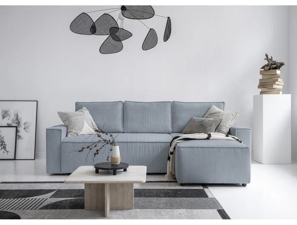 Colțar gri deschis extensibil cu tapițerie din catifea reiată (cu colț variabil) Brave Dave – Miuform