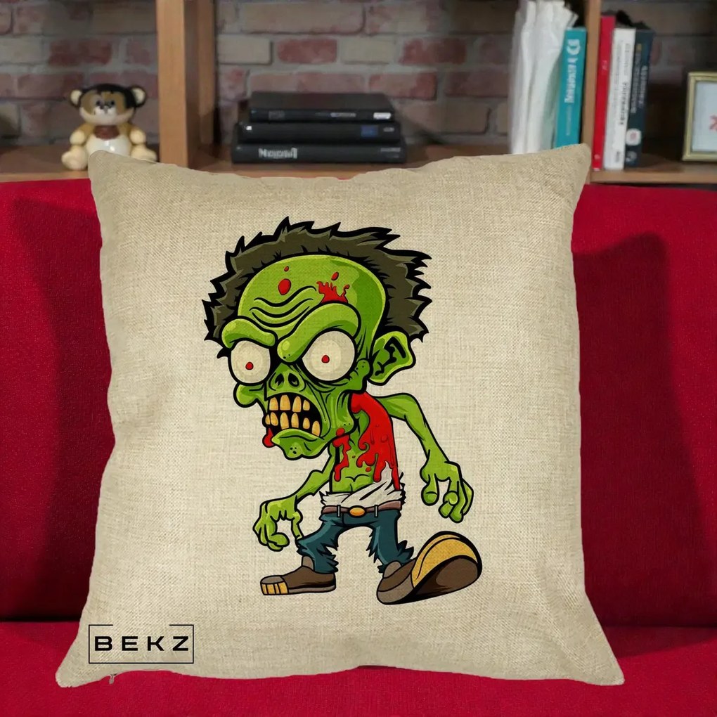 Perna Decorativa Zombie Halloween, 40x40 cm, Crem, Husa Detasabila, Perna Inclusa, BEKZ®