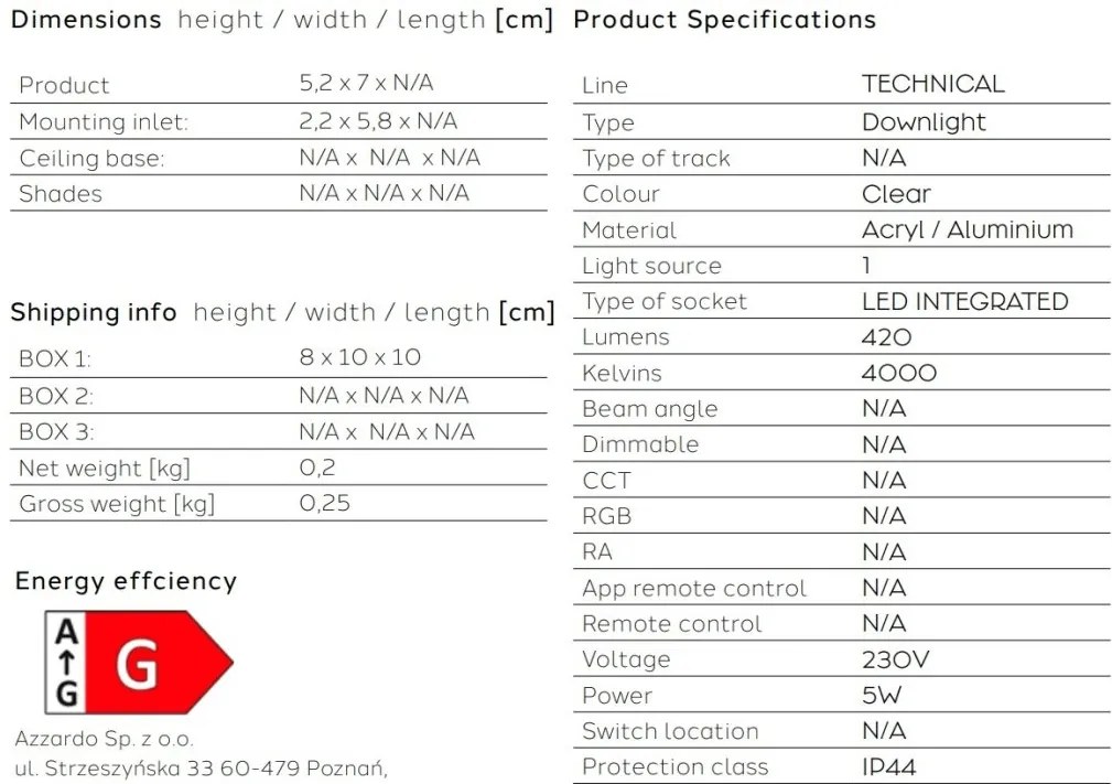 Spot LED incastrabil tavan fals pentru baie IP44 LINZ 4000K