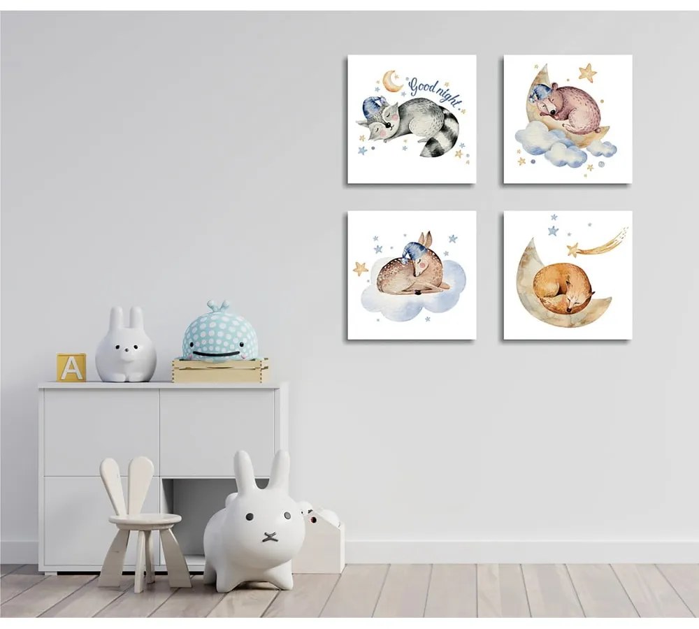 Tablouri 4 buc. 30x30 cm Good Night – Wallity