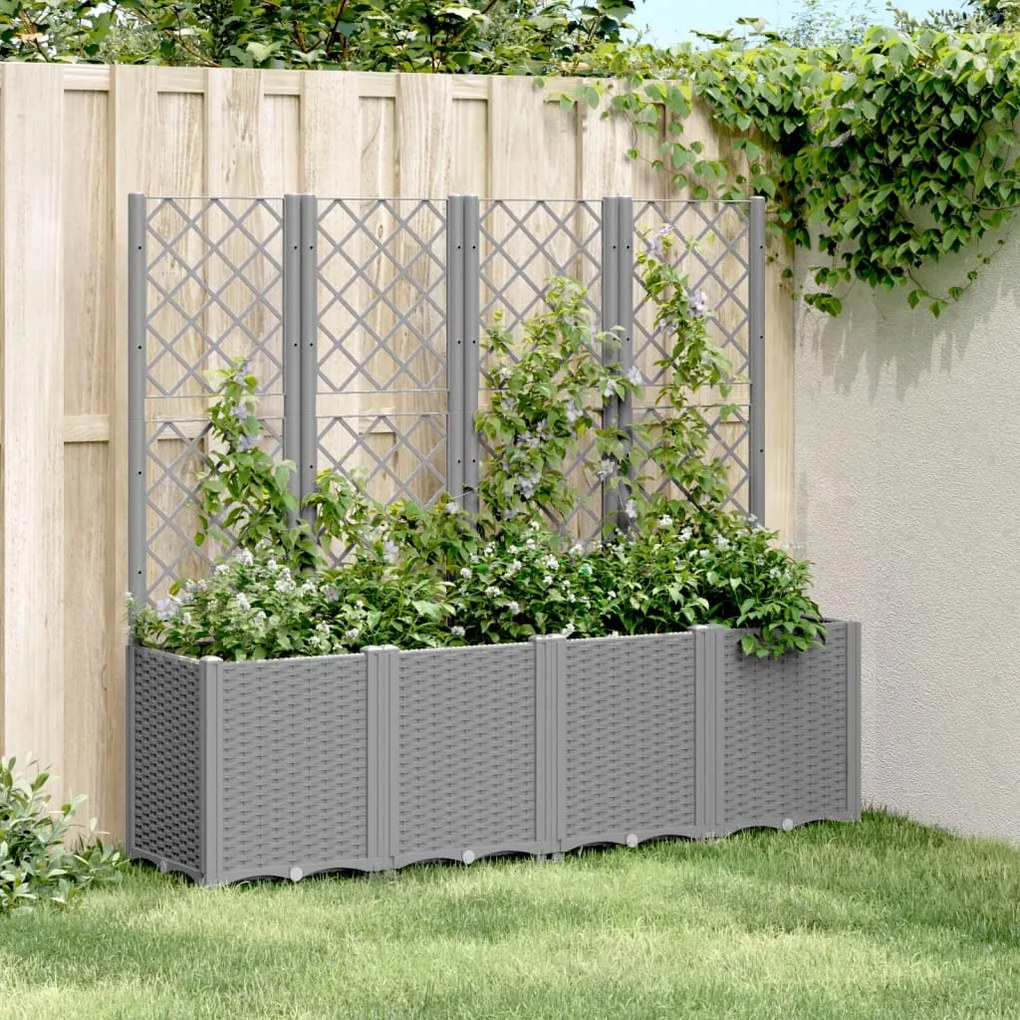 vidaXL Jardinieră de grădină cu spalier gri deschis 160x40x140 cm PP