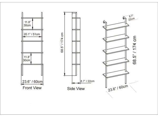Bibliotecă PAULA 174x60 cm albă/aurie