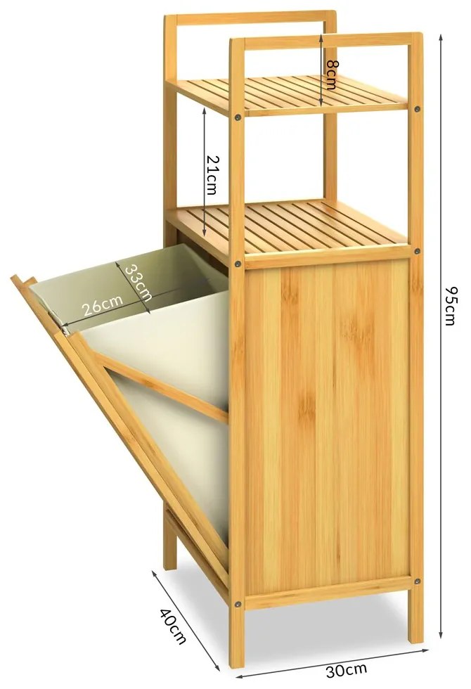 Raft de bambus cu coș de rufe DORIS, 40x30x95cm, maro/crem Casaria