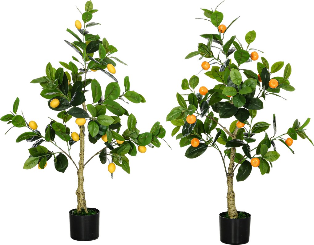 HOMCOM Set de 2 Plante Artificiale Decorative Lamai si Portocal In Ghiveci, Plante Artificiale pentru Decor Interior Exterior, 120cm | Aosom Romania