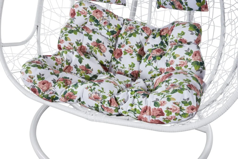 Fotoliu dublu suspendat, alb/model floral, DELIA