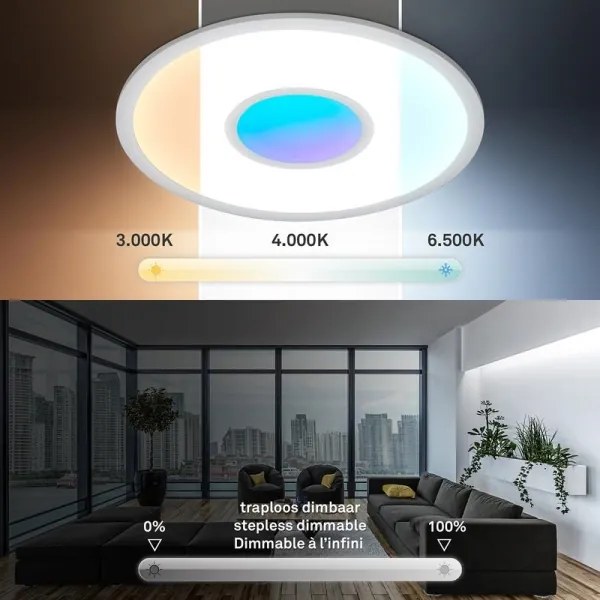 Telefunken 320104TF - Plafonieră LED RGBW dimmabilă, 21W, 230V, 3000-6500K, cu telecomandă