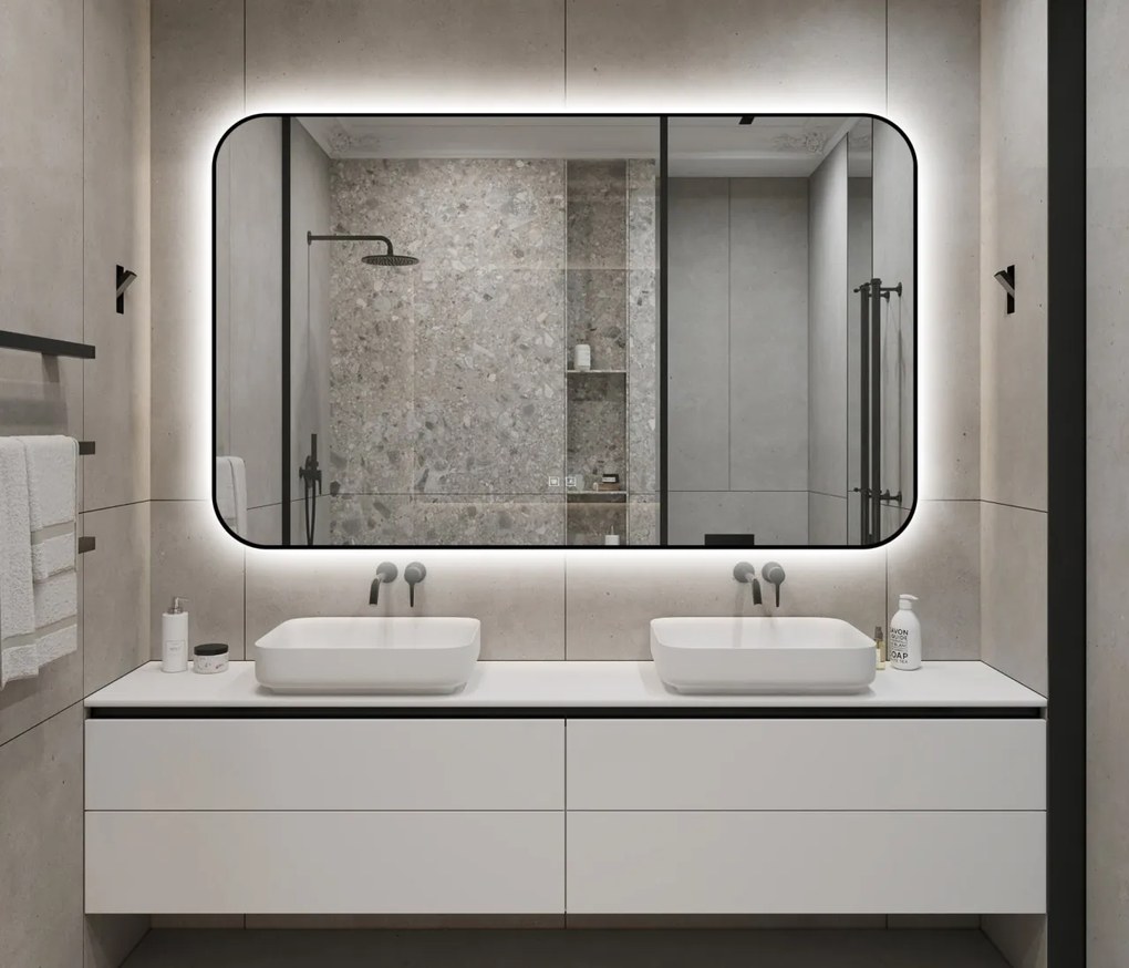 🪞 Oglindă LED cu Touch și Funcție Dezaburire – Ramă Negru, 130x80 cm, Model J187-13080 Smack