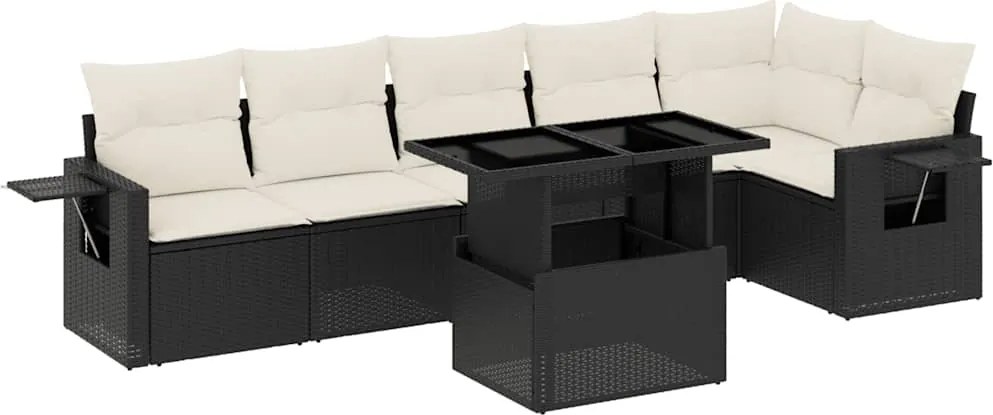 vidaXL Set canapele de grădină cu perne, 7 piese, negru, poliratan