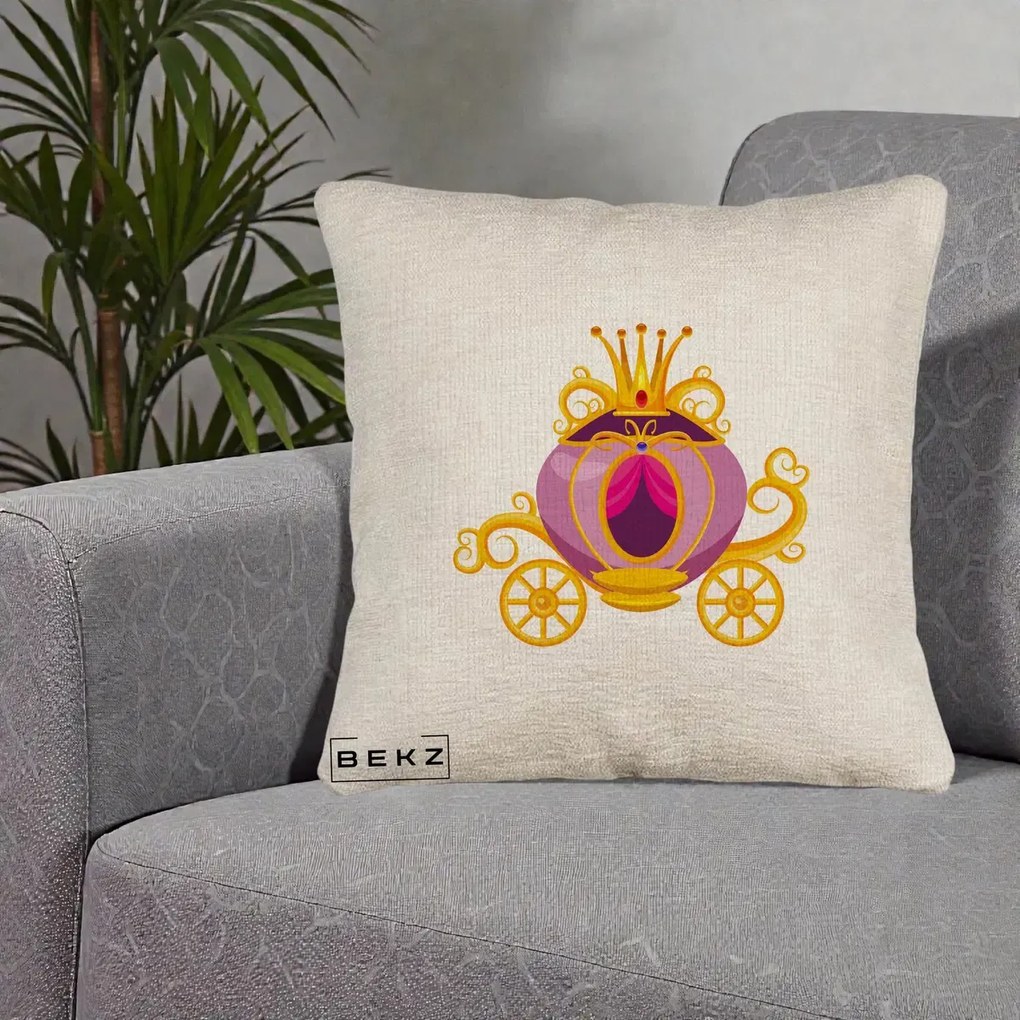 Perna Decorativa Trasura Regala Aurie, 40x40 cm, Bej Canapea, Husa Detasabila, Perna Inclusa, BEKZ®