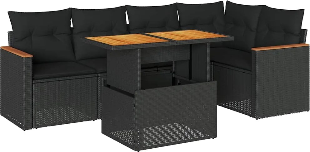 vidaXL Set mobilier grădină perne 6 piese negru poliratan/lemn acacia