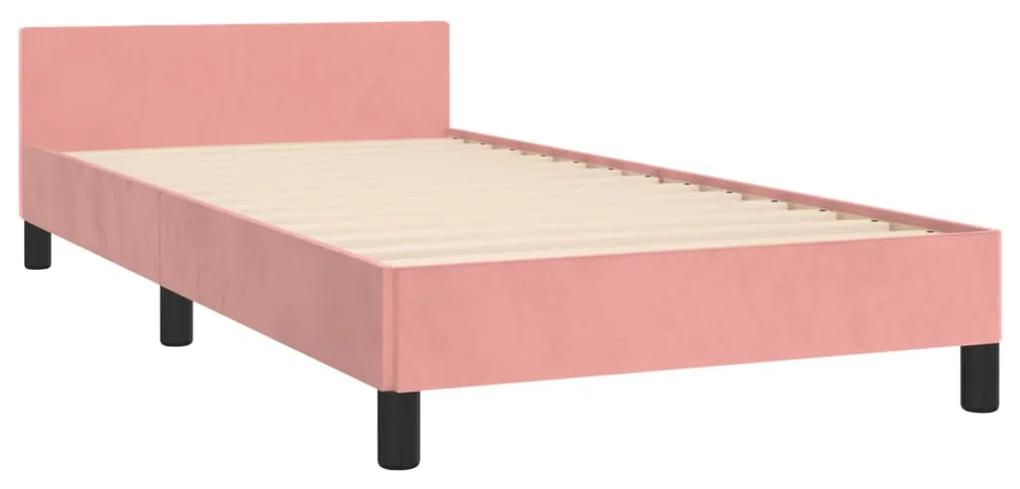 Cadru de pat cu tablie, roz, 90x190 cm, catifea Roz, 90 x 190 cm, Cu blocuri patrate