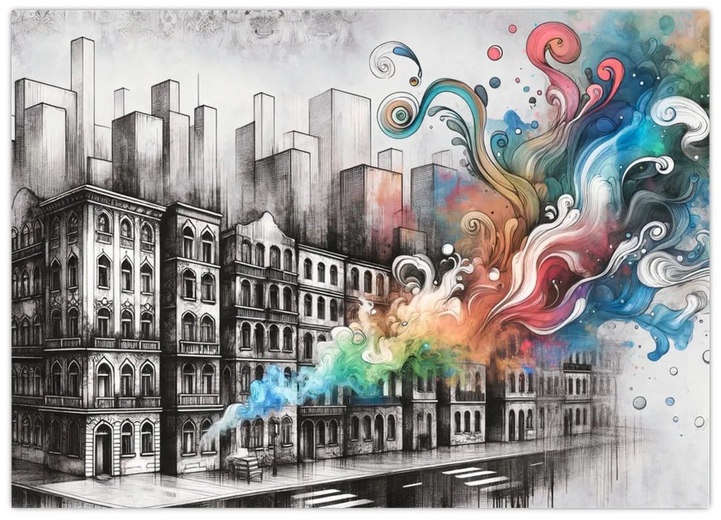 Tablou pe sticlă - Viața industrială (70x50 cm)