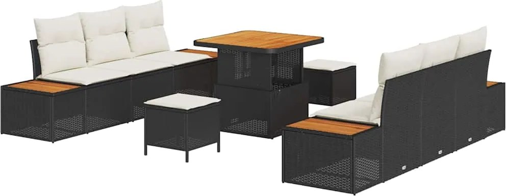 vidaXL Set de canapele pentru grădină cu pernă 9 pcs Negru Rattan poli