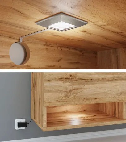 Dulap TV de perete Adenuk 140 MDF (Negru + Negru) (cu iluminat LED RGB). 1106329
