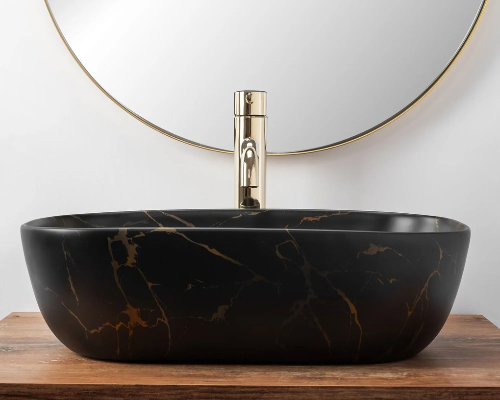 Lavoar Belinda Marble ceramica sanitara Negru Mat – 46,5 cm