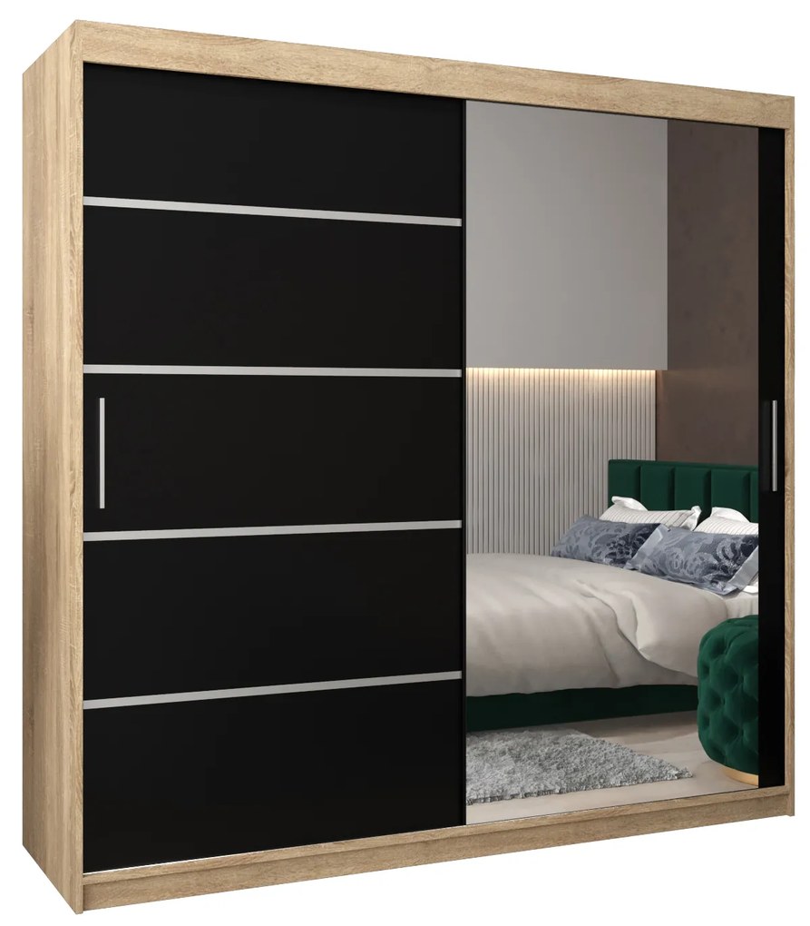 Dulap de haine 250 cm cu oglindă Verika 2 250 (stejar sonoma + negru). 1064243