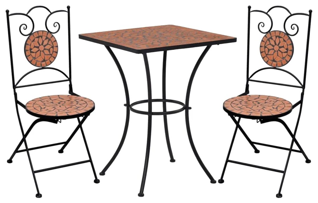 vidaXL Set de bistro mozaic, 3 piese, cărămiziu, placă ceramică
