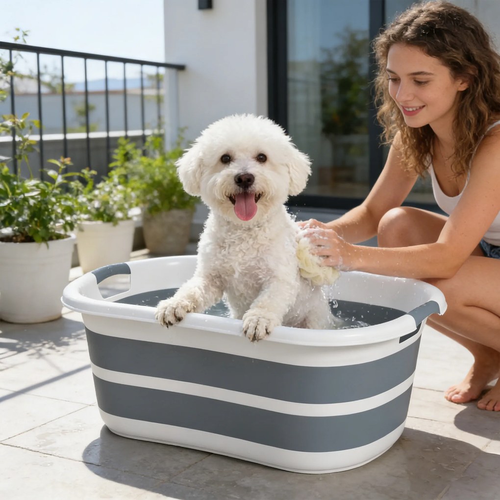 PawHut Cadă de baie pentru câini, cadă pliabilă portabilă cu orificiu de scurgere, pentru câini mici și pui, gri | Aosom Romania