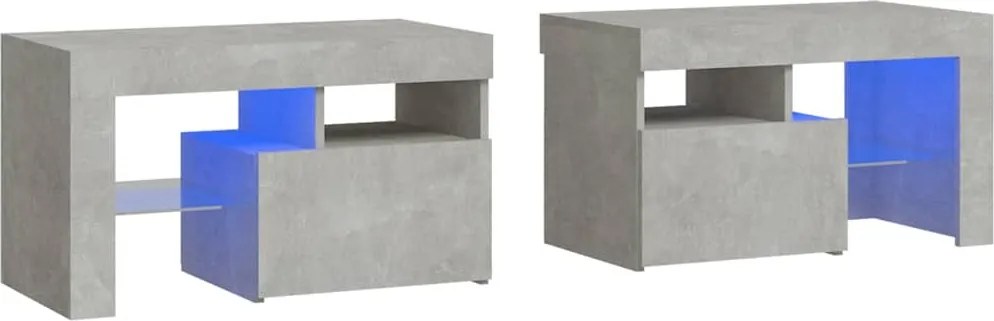 vidaXL Noptiere cu lumini LED, 2 buc., gri beton, 70x36,5x40 cm