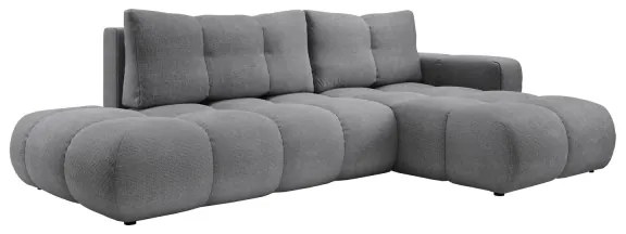 Colțar extensibil tapițat ALMADA, cu spațiu de depozitare, formă L, pe partea dreaptă, gri