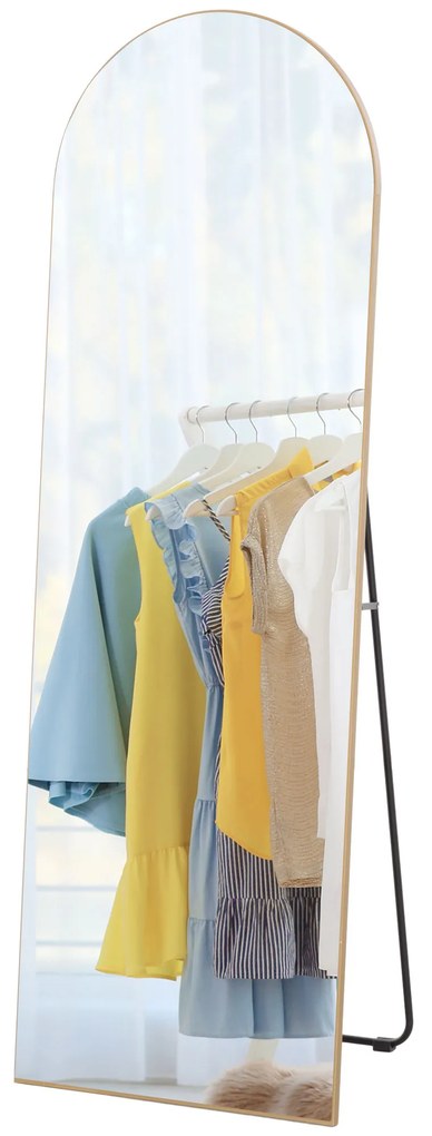 HOMCOM Oglindă în lungime completă 50 x 150 cm, oglindă pe suport, oglindă mare de perete fără ramă, pentru sufragerie, ton aur | Aosom Romania
