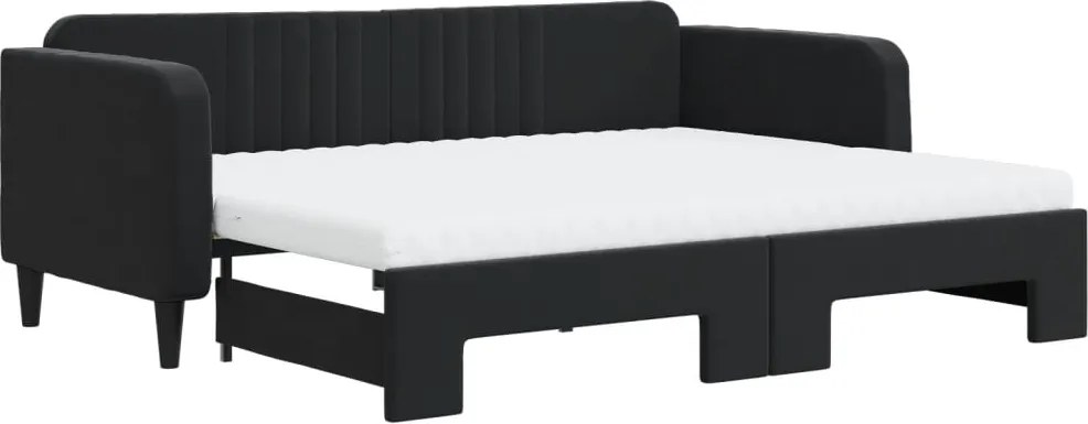 vidaXL Pat de zi cu extensie și saltea, negru, 90x200 cm, catifea