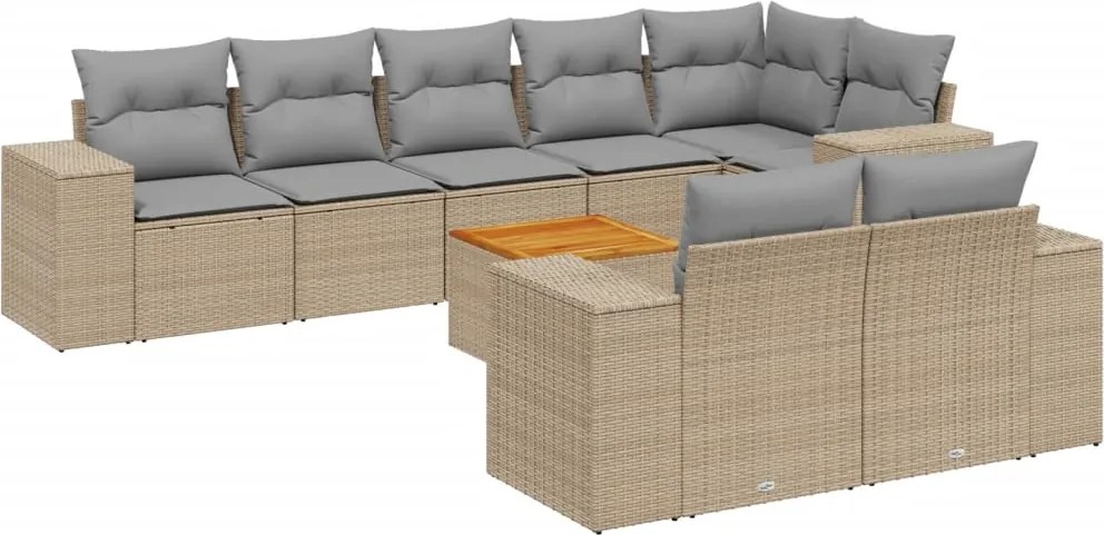 vidaXL Set canapele de grădină, 9 piese, cu perne, bej, poliratan