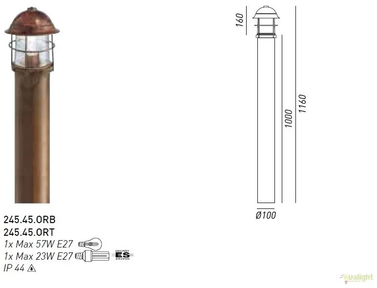 Stalp de exterior, inaltime 116cm cu protectie IP44, Garden 245.45.OR