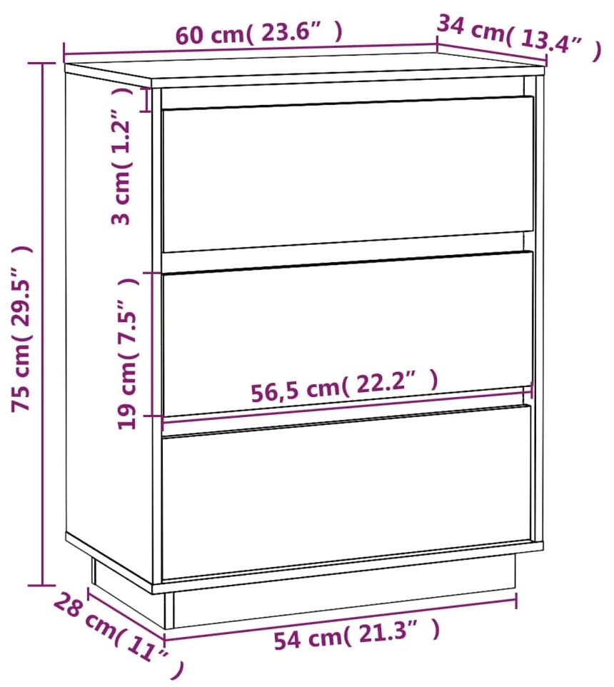 Servanta, maro miere, 60x34x75 cm, lemn masiv de pin 1, maro miere