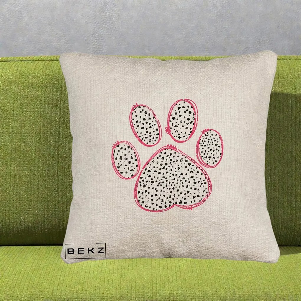 Perna Personalizata Labuta Dalmatian Roz Neon, 40x40 cm, Bej Canapea, Husa Detasabila, Perna Inclusa, BEKZ®