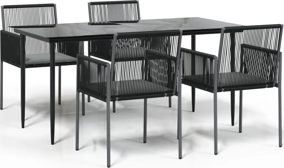 vidaXL Set mobilier grădină cu perne, 5 piese, negru, poliratan & oțel