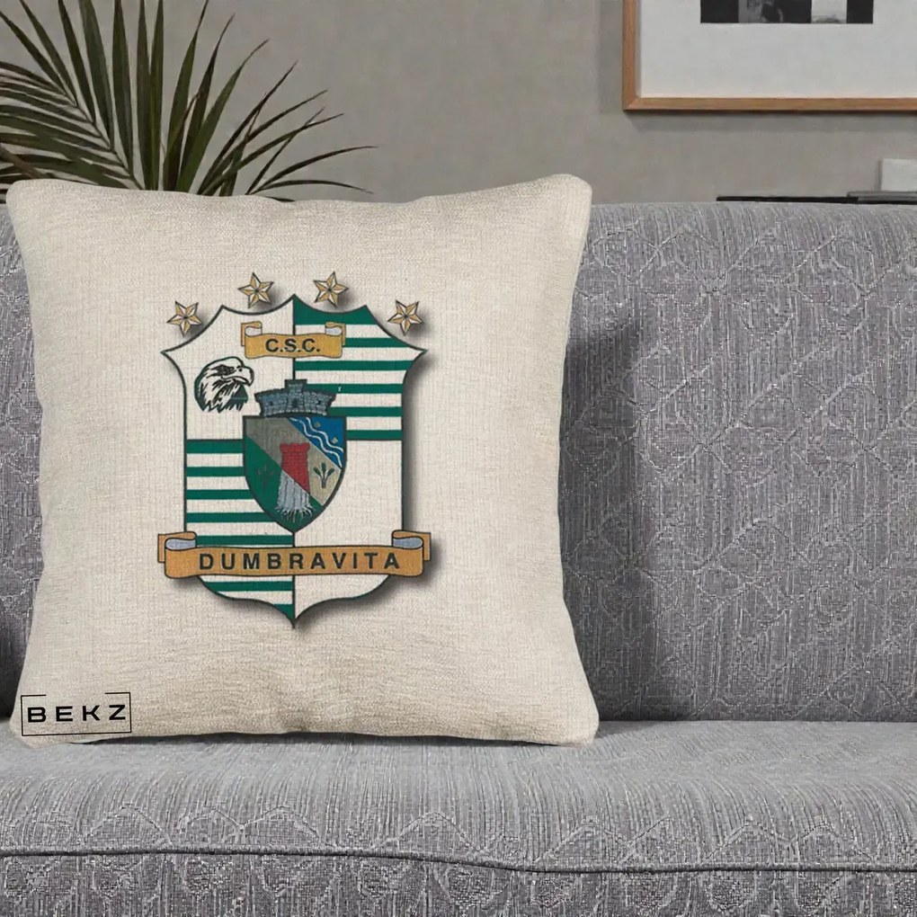Perna Personalizata CSC Dumbravita Fotbal, 40x40 cm, Bej Canapea, Husa Detasabila, Perna Inclusa, BEKZ®
