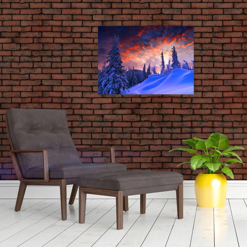 Tablou pe sticlă - Amurg dev iarnă (70x50 cm)